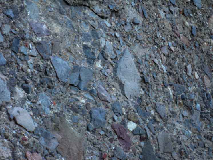 Rocks suspended in ancient lahar flow.